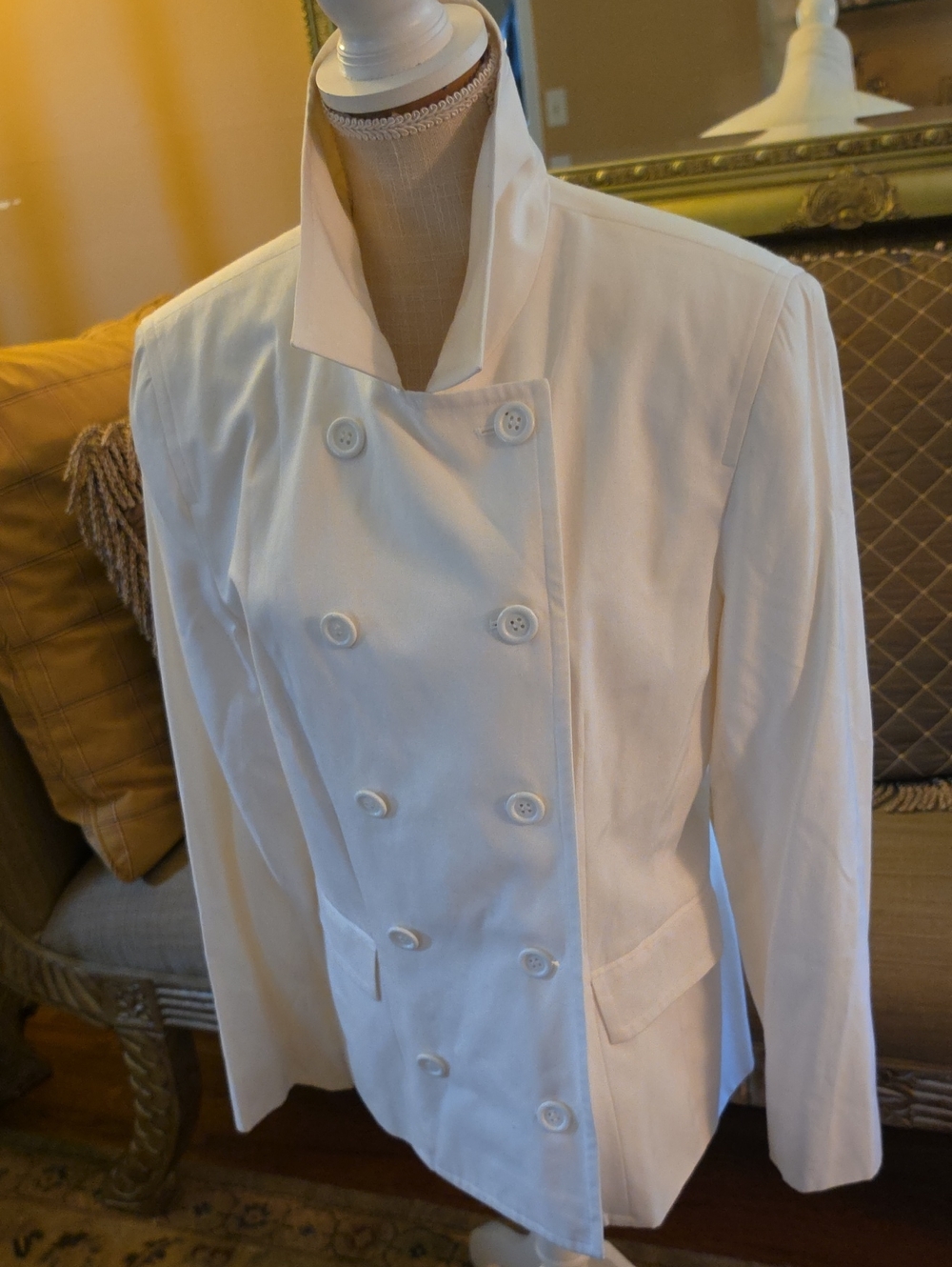 INC International Concepts White Double-Breasted Pea Coat